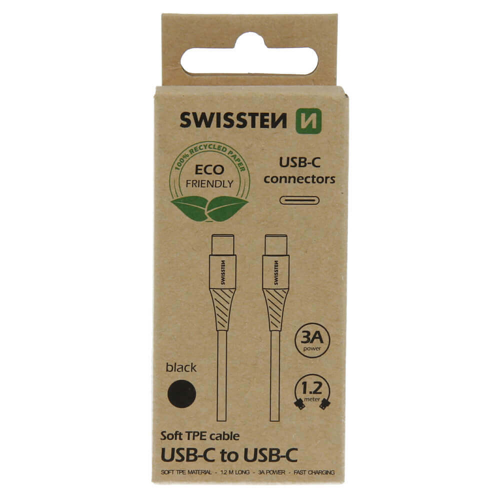 Dátový kábel Swissten  USB-C/USB-C - čierny 1,2M (ECO)